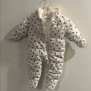 Old Navy White Heart Print Kids Snowsuit